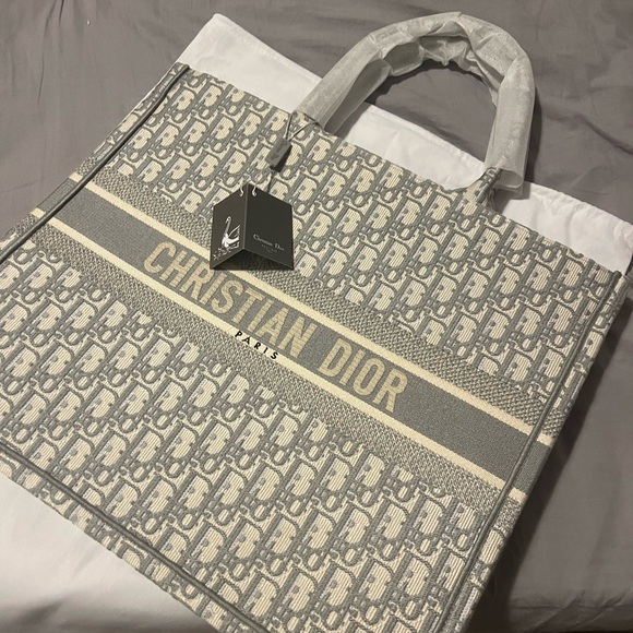 CD logo book tote large oblique blue grey new without tags - Picture 4 of 14